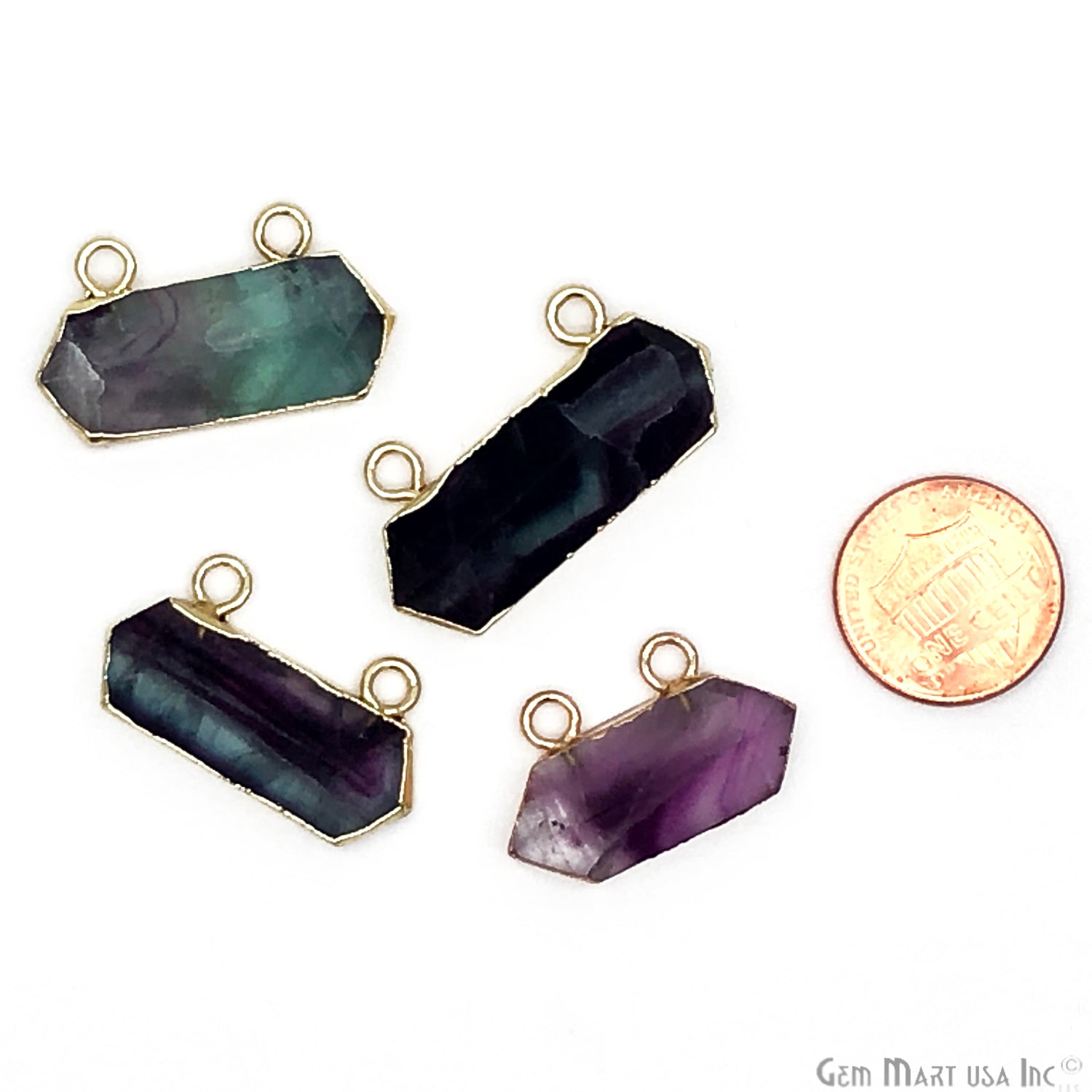 Double Point Fluorite Gemstone Bar Necklace Pendant - GemMartUSA