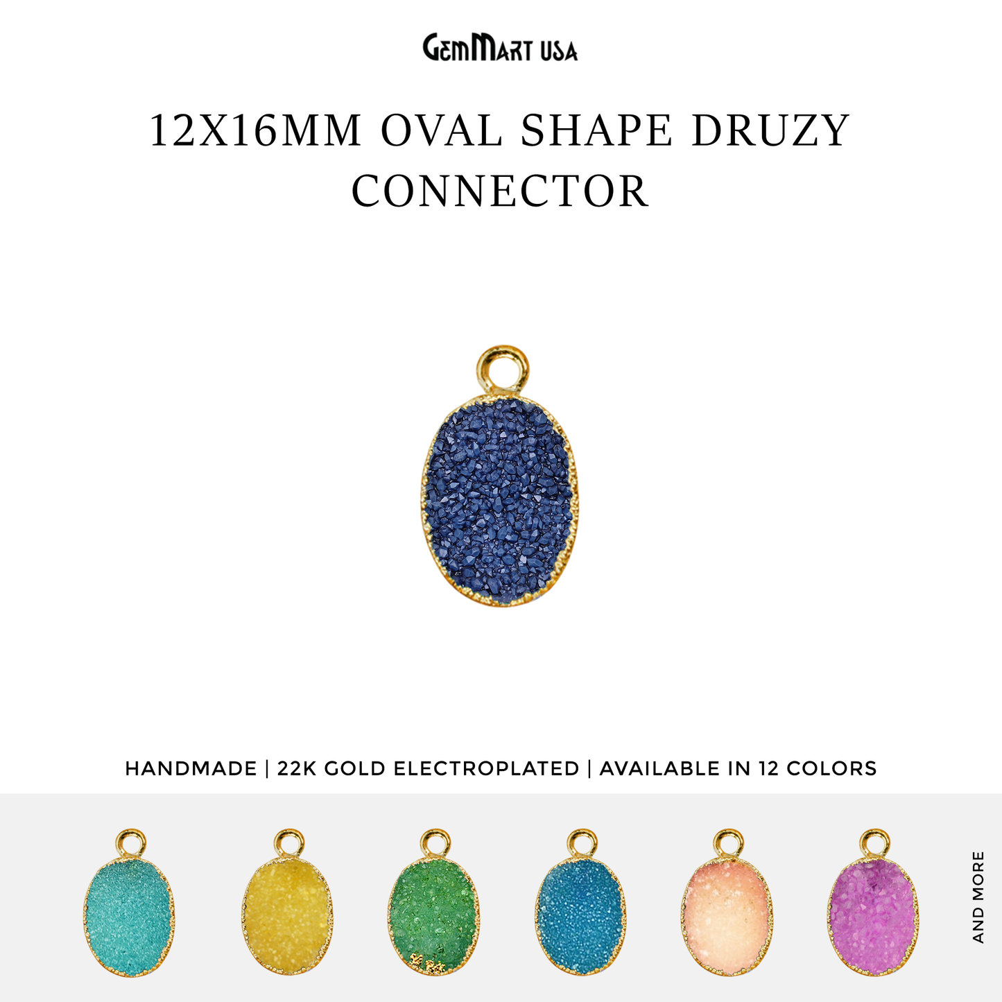 Druzy Gold Electroplated 12x16mm Oval Single Bail Gemstone Connector