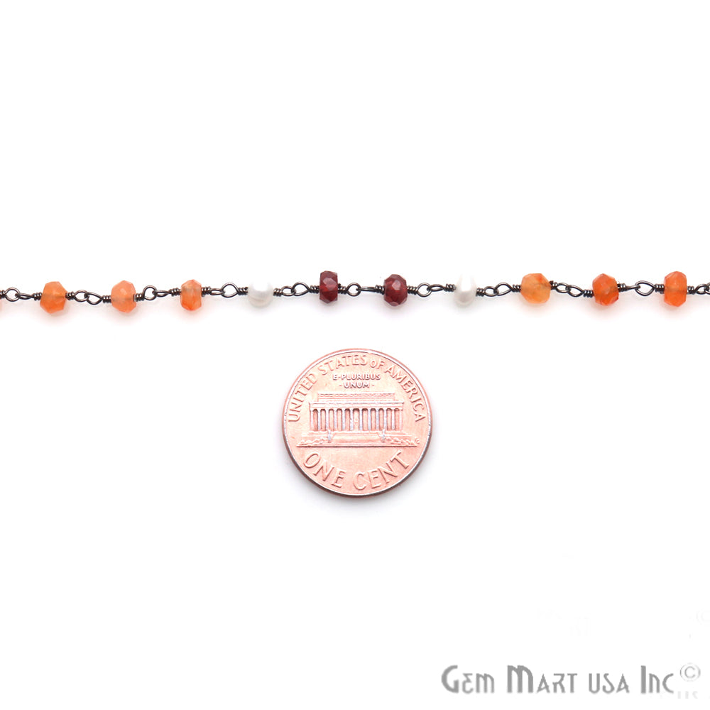 Carnelian, Garnet & Pearl Multi Gemstone Beaded Wire Wrapped Rosary Chain - GemMartUSA