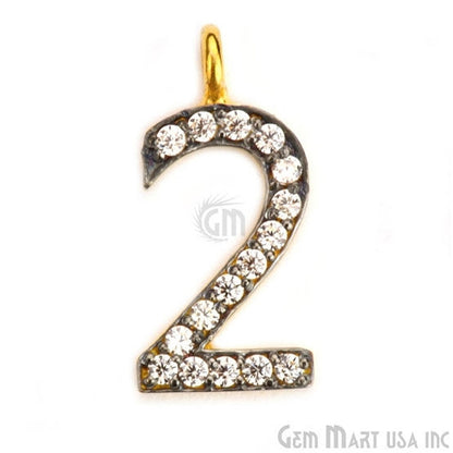 2' Numbering CZ Pave Gold Vermeil Charm for Bracelet & Pendants - GemmartUSA
