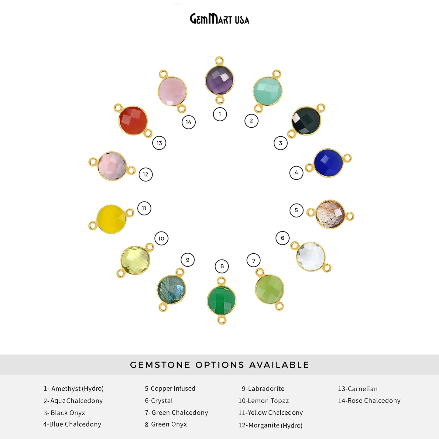 Round 12mm Double Bail Gold Bezel Gemstone Connector