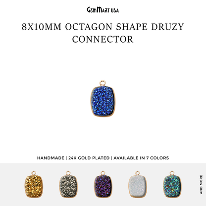 Titanium Druzy 8x10mm Octagon Single Bail Gold Bezel Gemstone Connector