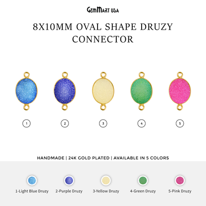 Color Druzy 8x10mm Oval Bezel Gold Plated Double Bail Gemstone Connector