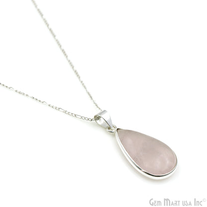 Rose Quartz Gemstone Pears 34x18mm Sterling Silver Necklace Pendant 1PC