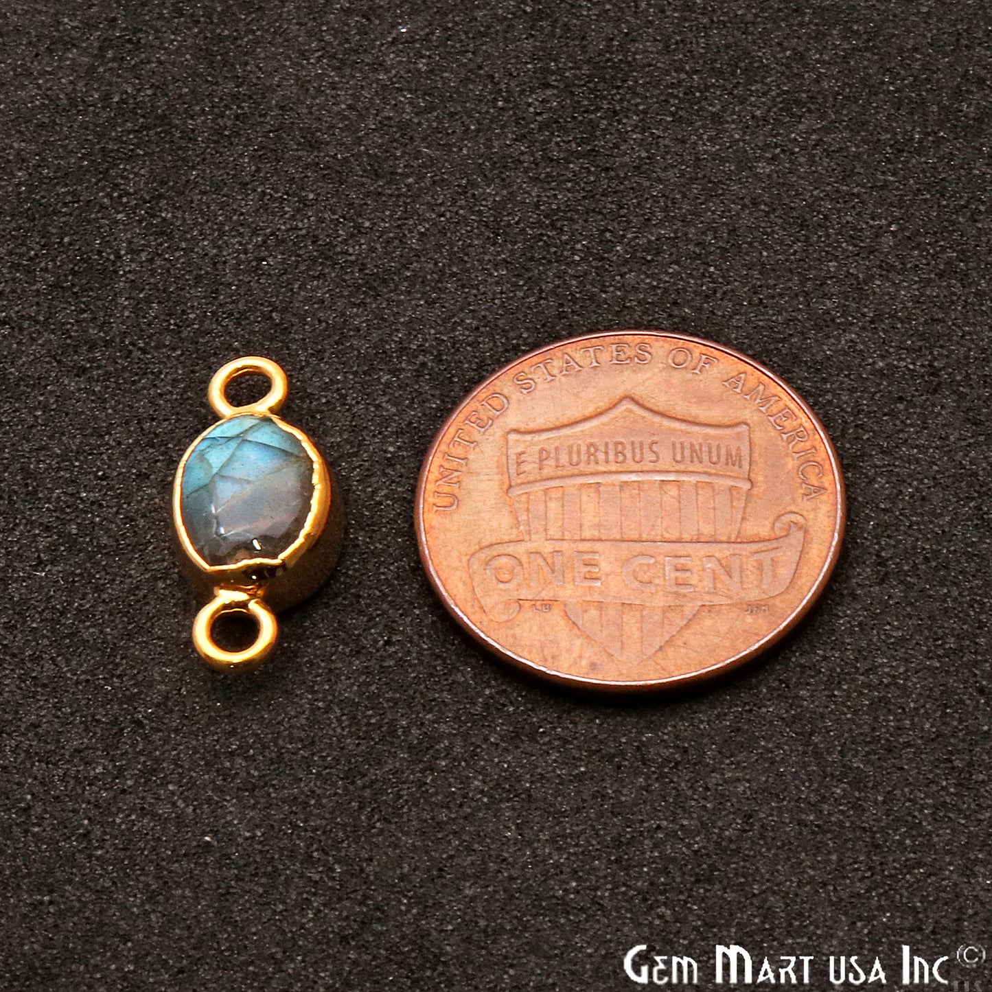 Flashy Labradorite Oval Shape Gold Edge 17x7mm Double Bail Connector - GemMartUSA