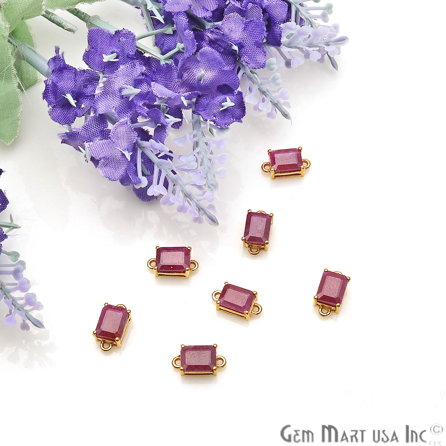 Ruby Prong Setting Gold Plated Gemstone Connector - GemMartUSA