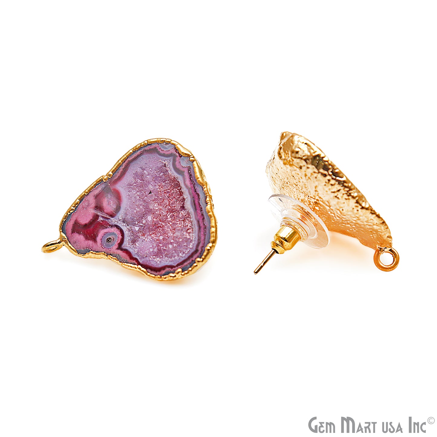 DIY Agate Slice Geode Druzy 29x22mm Gold Electroplated Loop Connector Studs Earrings - GemMartUSA