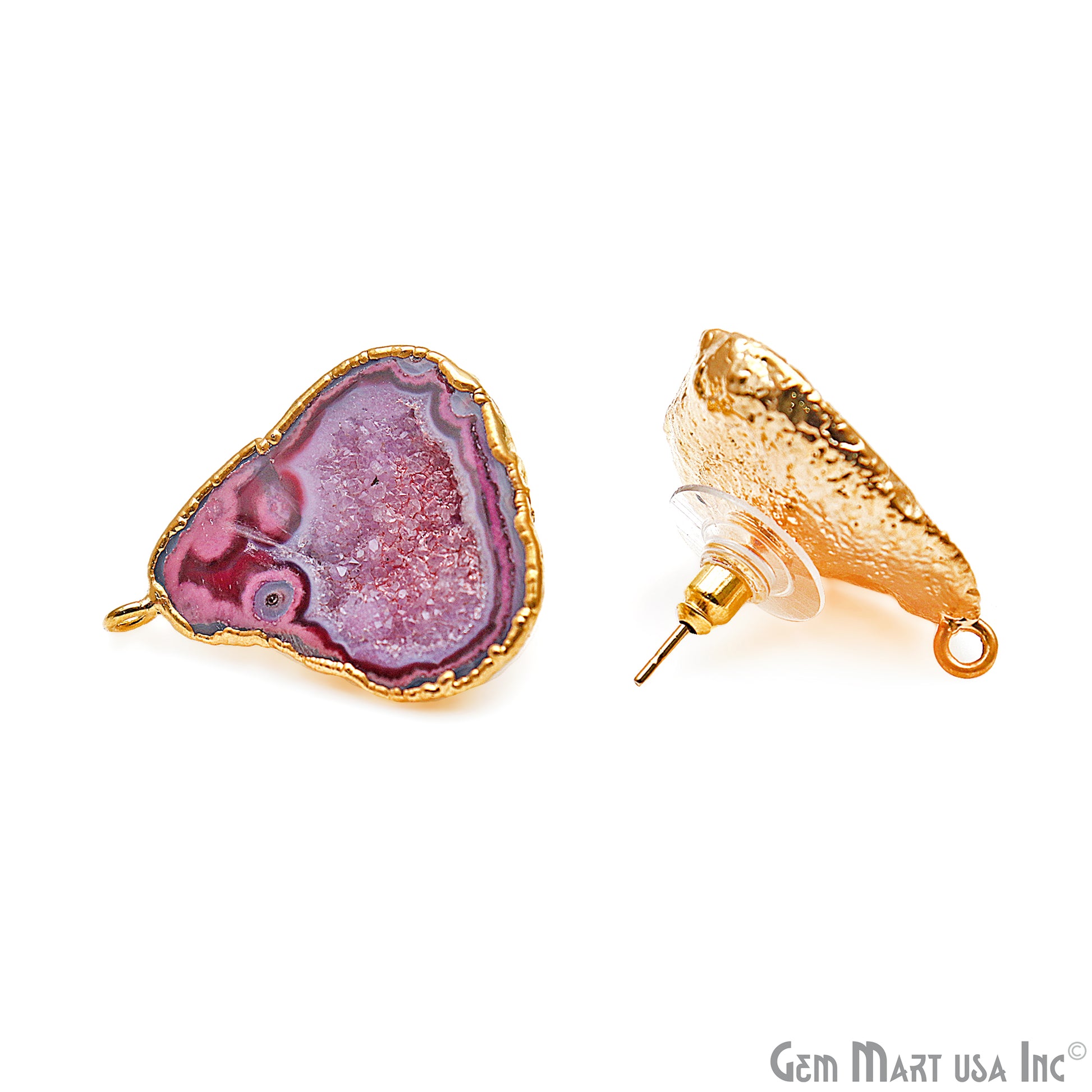 DIY Agate Slice Geode Druzy 29x22mm Gold Electroplated Loop Connector Studs Earrings - GemMartUSA