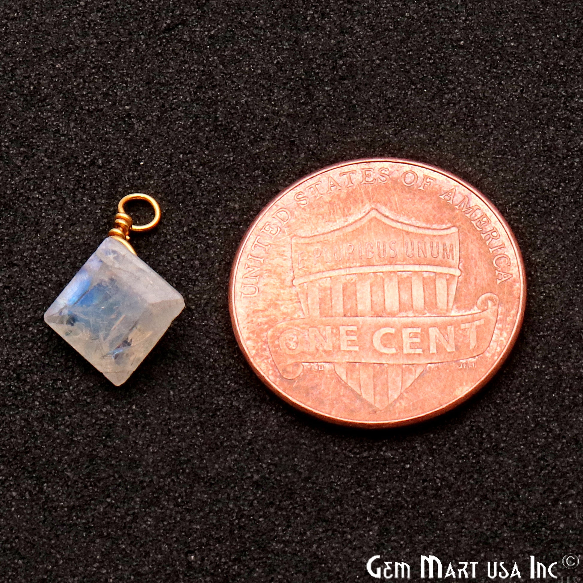 Rainbow Moonstone 7mm Square Single Bail Gold Wire Wrapped Gemstone Connector - GemMartUSA