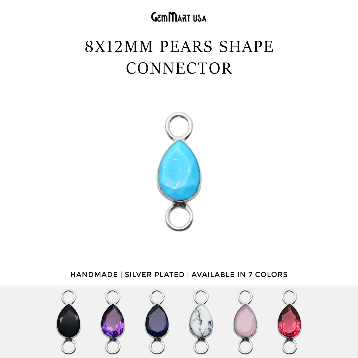 Pear 8x12mm Gemstone Silver Bezel Double Big Bail Connector