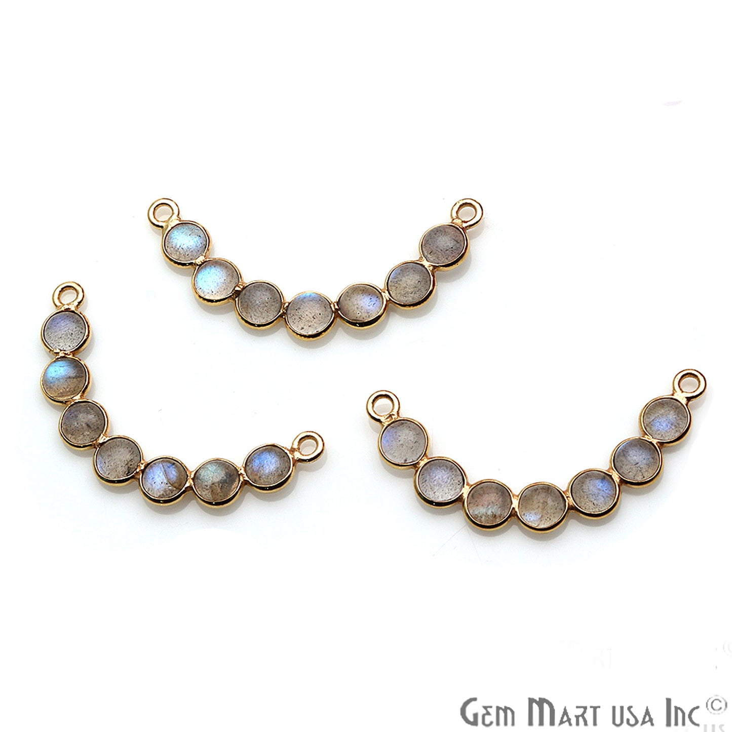 DIY, Labradorite Gold Plated 30x5mm Smiley Chandelier Finding Component - GemmartUSA