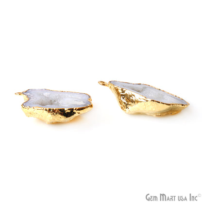 Geode Druzy 39x23mm Organic Gold Electroplated Single Bail Gemstone Earring Connector 1 Pair