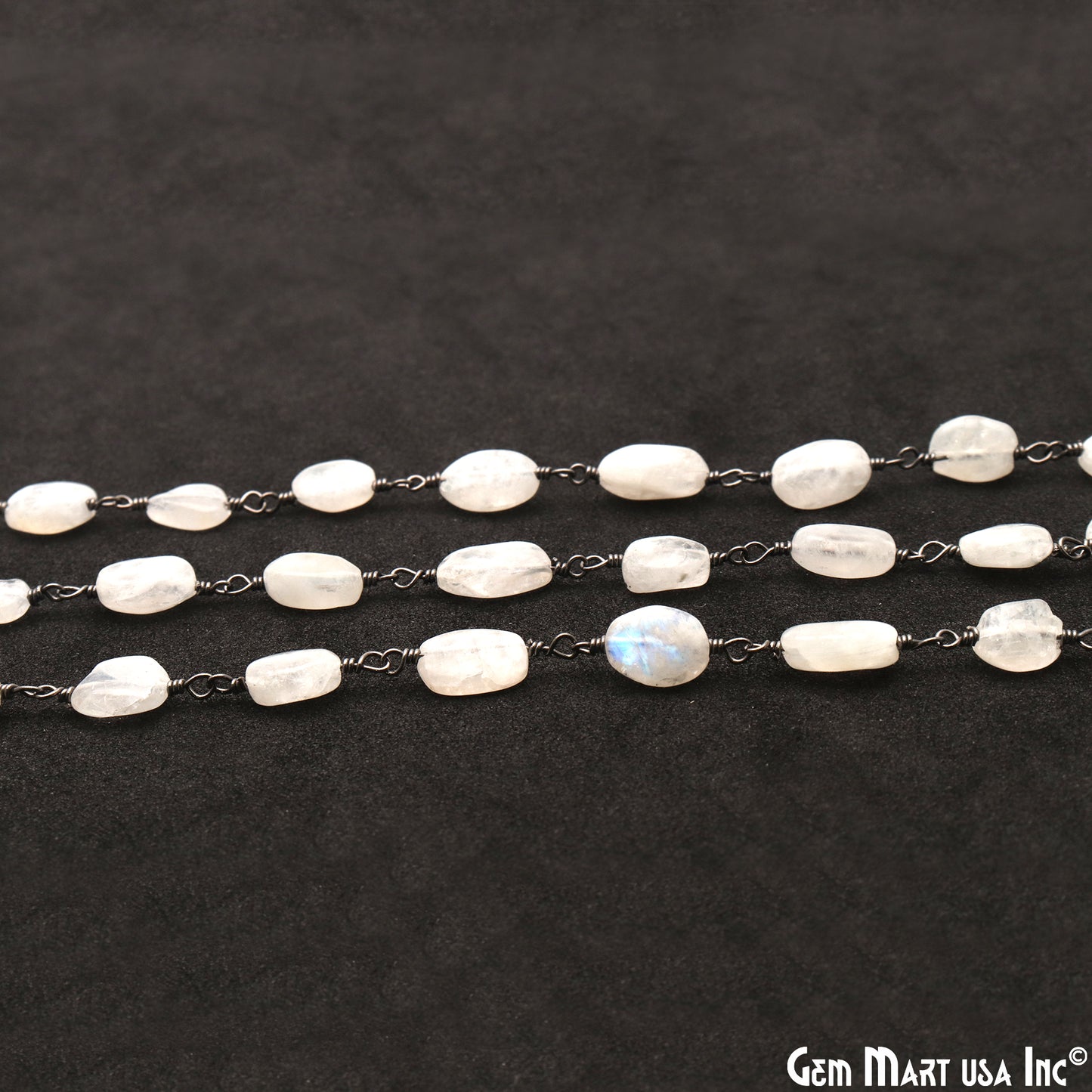 Rainbow Moonstone 12x5mm Tumble Beads Oxidized Rosary Chain