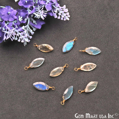 Labradorite 7x14mm Marquise Single Bail Gold Wire Wrapped Gemstone Connector - GemMartUSA