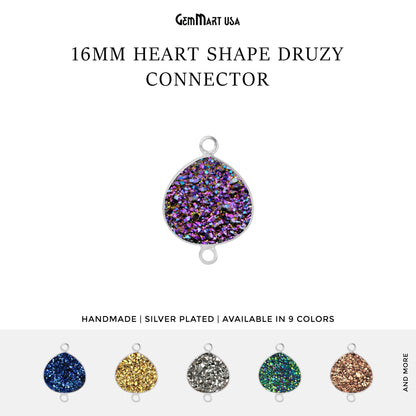 Natural Titanium Druzy 16mm Heart Silver Double Bail Gemstone Connector
