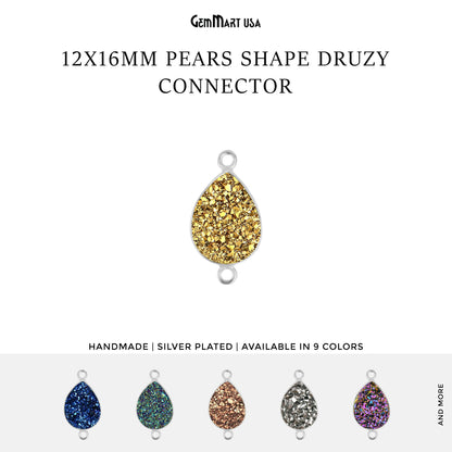 Titanium Druzy 12x16mm Pears Silver Double Bail Gemstone Connector