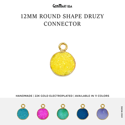Gold Electroplated Druzy 12mm Round Single Bail Gemstone Connector