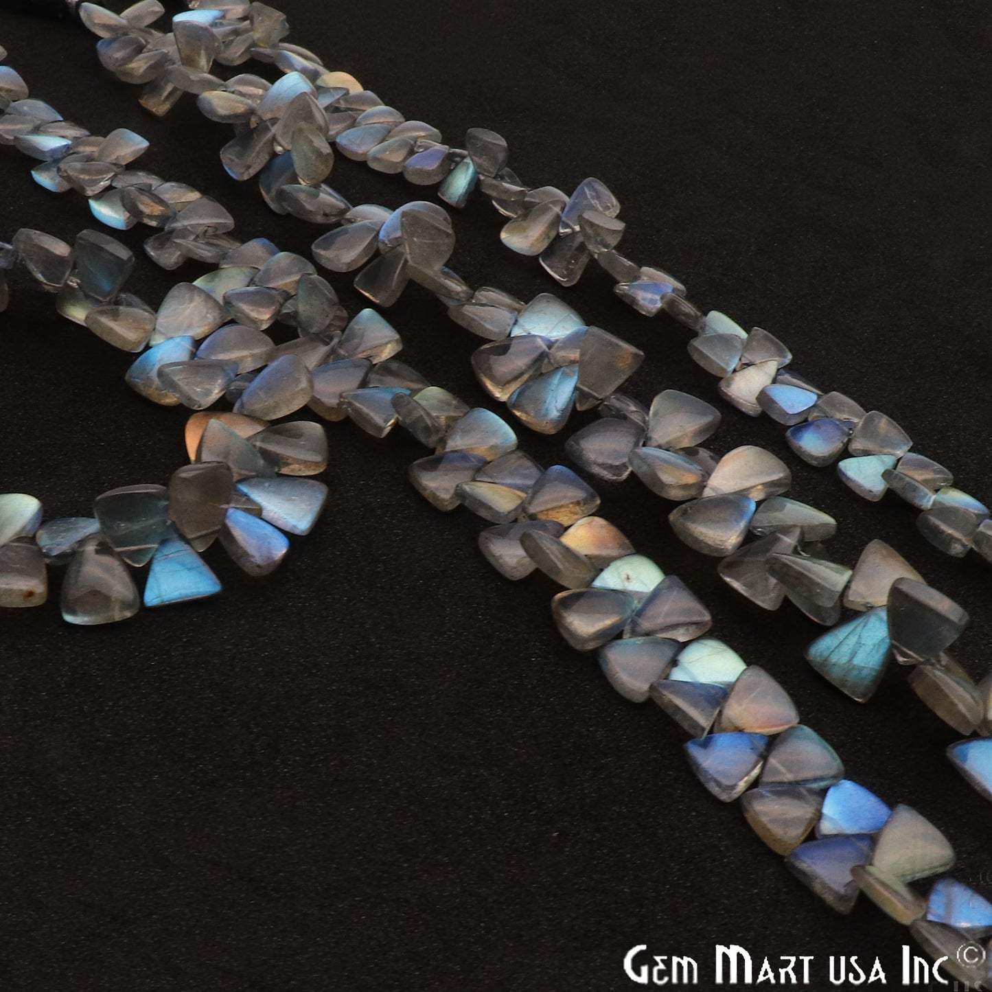 Labradorite Triangle 10x7mm Cabochon Crafting Beads Gemstone Strands 8 Inch - GemMartUSA