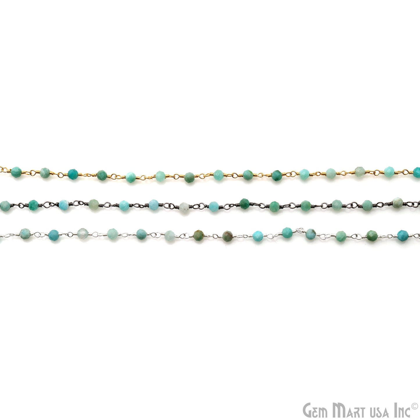 Amazonite 3-3.5mm Silver Plated Beaded Wire Wrapped Rosary Chain