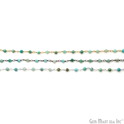 Amazonite 3-3.5mm Silver Plated Beaded Wire Wrapped Rosary Chain