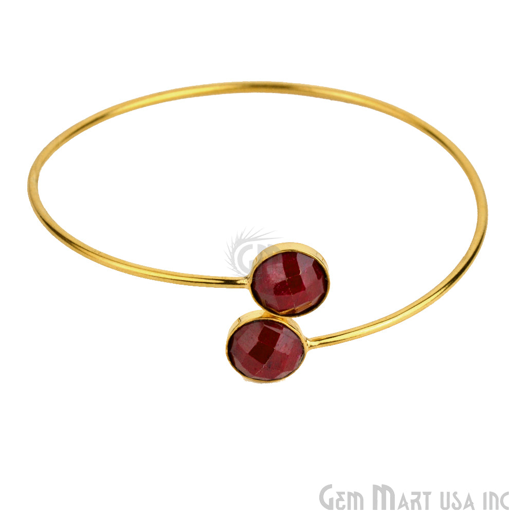 Round 10mm Adjustable Gold Plated Bangle Bracelet (Choose Gemstone) - GemMartUSA