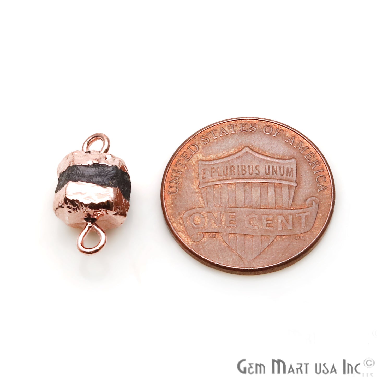 Rough Sapphire Gemstone 15x7mm Rose Gold Edged Double Bail Bracelets Charm Connectors - GemMartUSA
