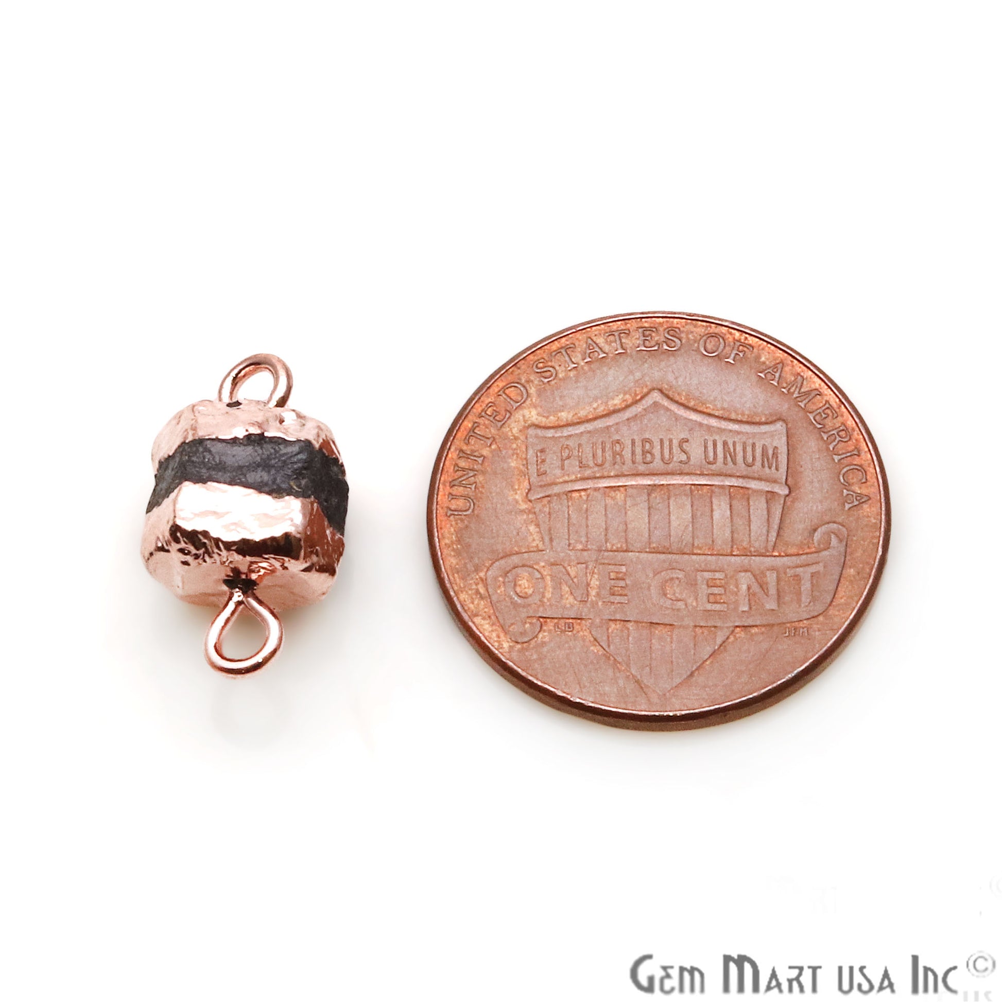 Rough Sapphire Gemstone 15x7mm Rose Gold Edged Double Bail Bracelets Charm Connectors - GemMartUSA