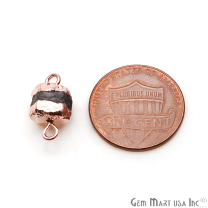 Rough Sapphire Gemstone 15x7mm Rose Gold Edged Double Bail Bracelets Charm Connectors - GemMartUSA