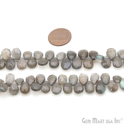 Labradorite Pears Beads, 8 Inch Gemstone Strands, Drilled Strung Briolette Beads, Pears Shape, 7x5mm