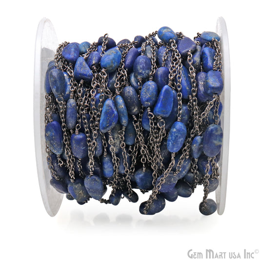 Lapis Tumble Beads 10x6mm Oxidized Wire Wrapped Rosary Chain