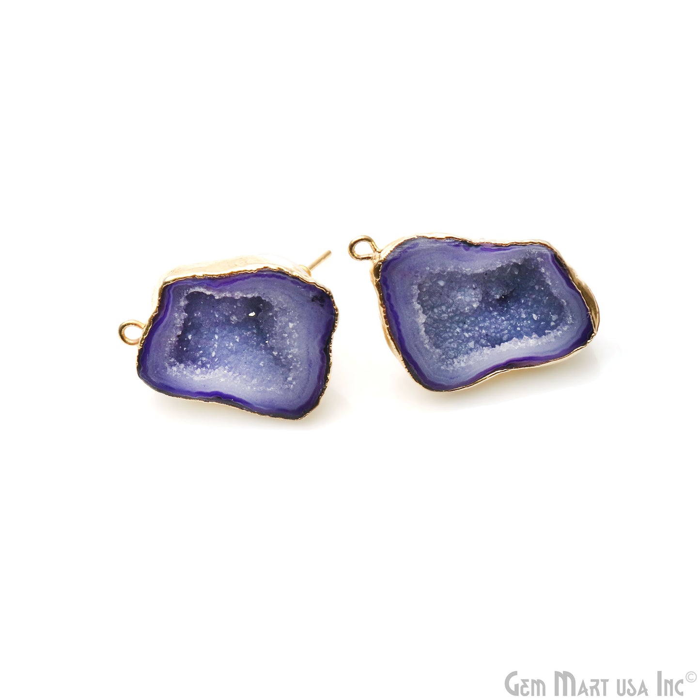 DIY Agate Slice Geode Druzy 26x18mm Gold Electroplated Loop Connector Studs Earrings