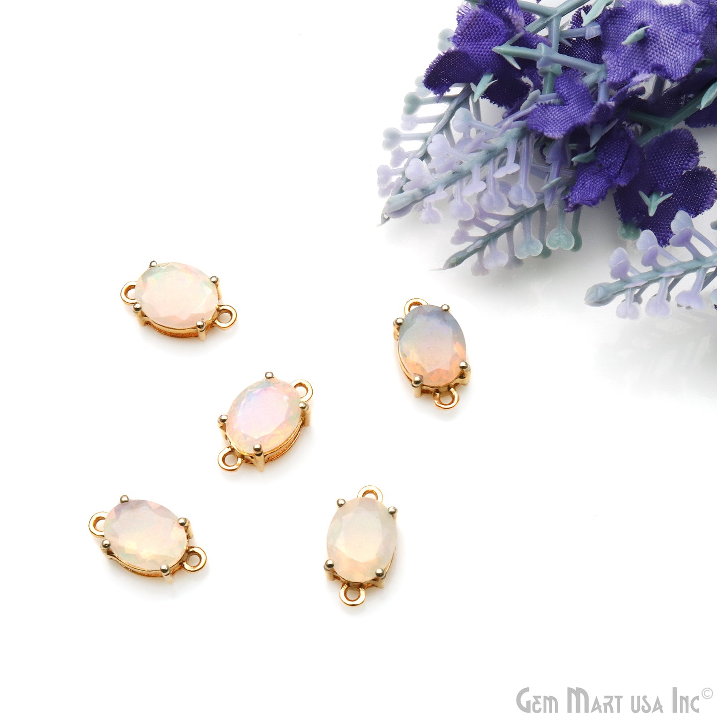 Ethiopian Opal Prong Setting Gold Plated Gemstone Connector