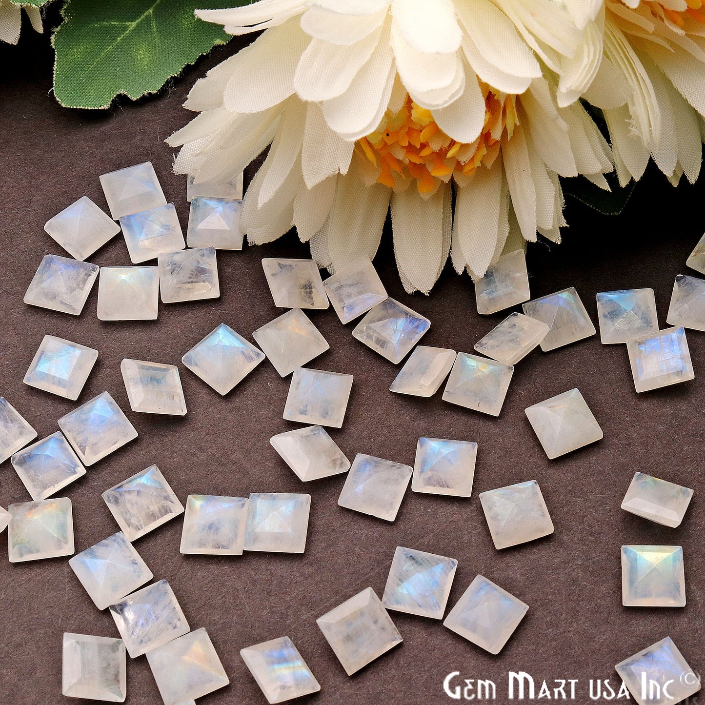 Rainbow Moonstone Square Shape 7mm Faceted Loose Gemstone - GemmartUSA