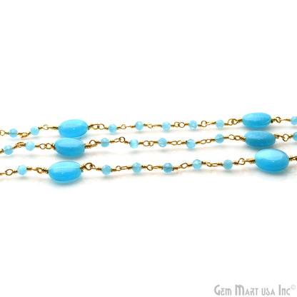 Turquoise Blue Monalisa 10x7mm Smooth Tumble Beads & 2.5-3mm Round Beads Gold Plated Rosary