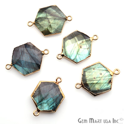 Labradorite Hexagon Shape 17x25mm Gold Electroplated Gemstone Connector - GemMartUSA