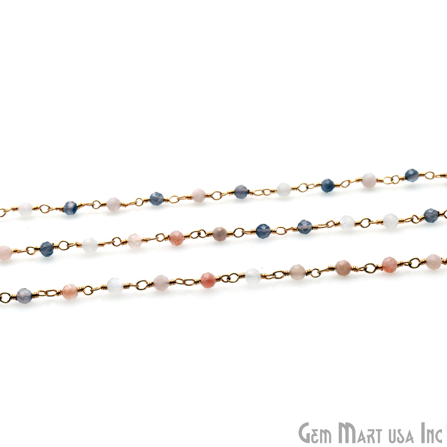 Multi Moonstone 3-3.5mm Gold Wire Wrapped Rosary Chain - GemMartUSA