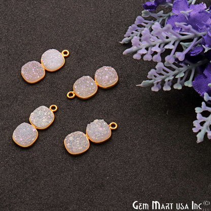 DIY Cushion Druzy Component 22x9mm Gold Plated Gemstone Connector (Pick Color) - GemMartUSA