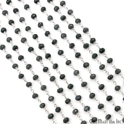 Gray Jade Faceted Beads 4mm Silver Plated Gemstone Rosary Chain