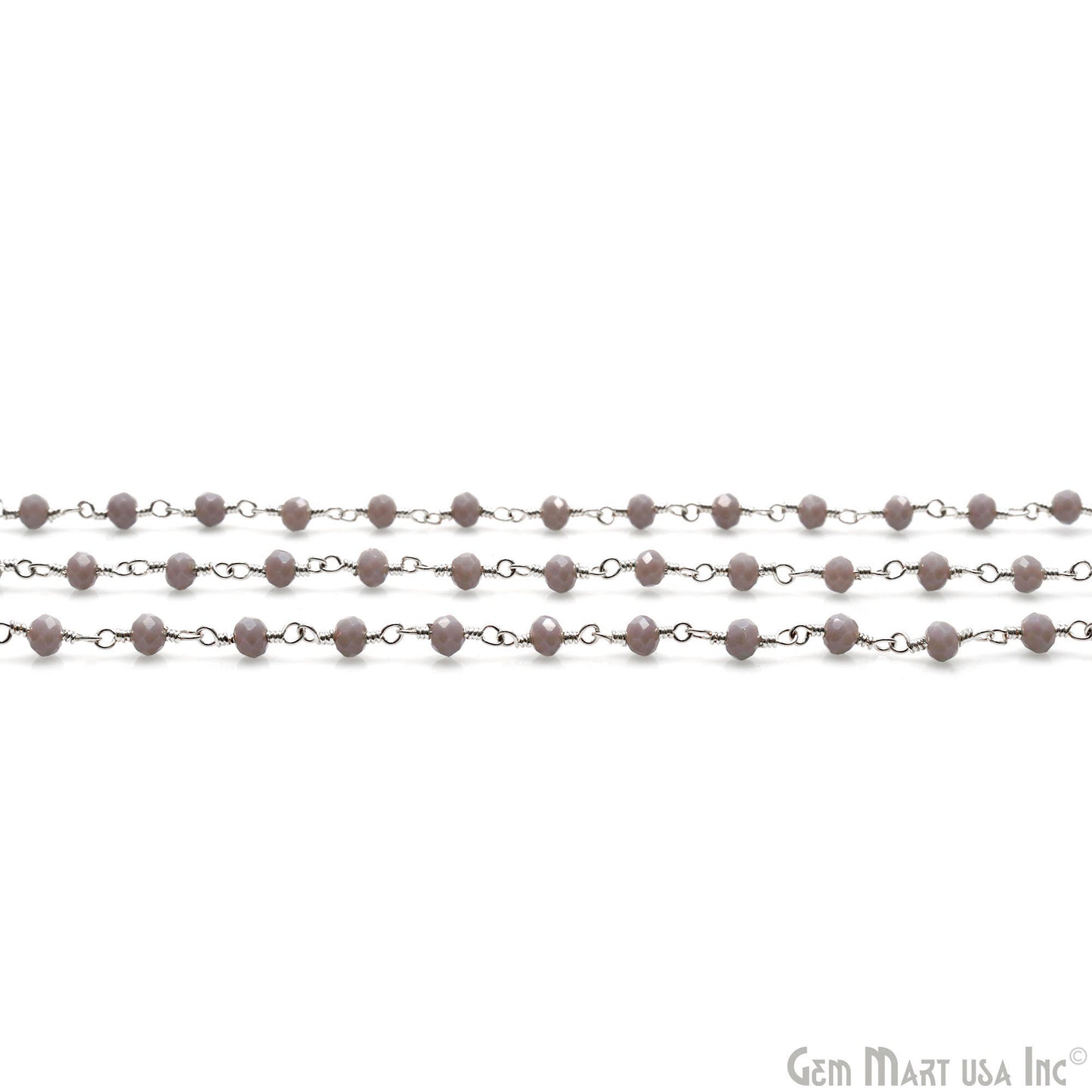 Coated Grey Jade 3-3.5mm Silver Plated Wire Wrapped Rosary Chain
