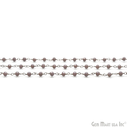 Coated Grey Jade 3-3.5mm Silver Plated Wire Wrapped Rosary Chain