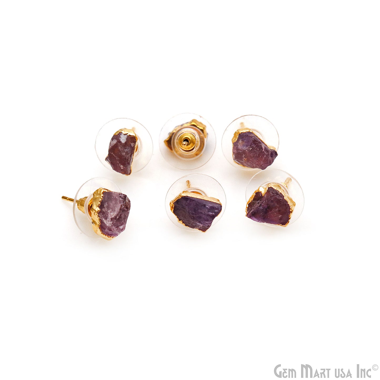 Natural Rough Gemstone 8x5mm Gold Electroplated Stud Earring