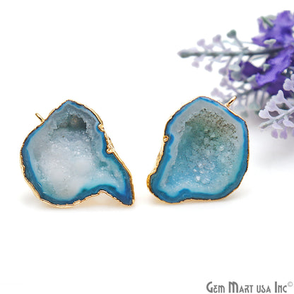 DIY Agate Slice Geode Druzy Gold Edged Loop Connector Studs Earrings