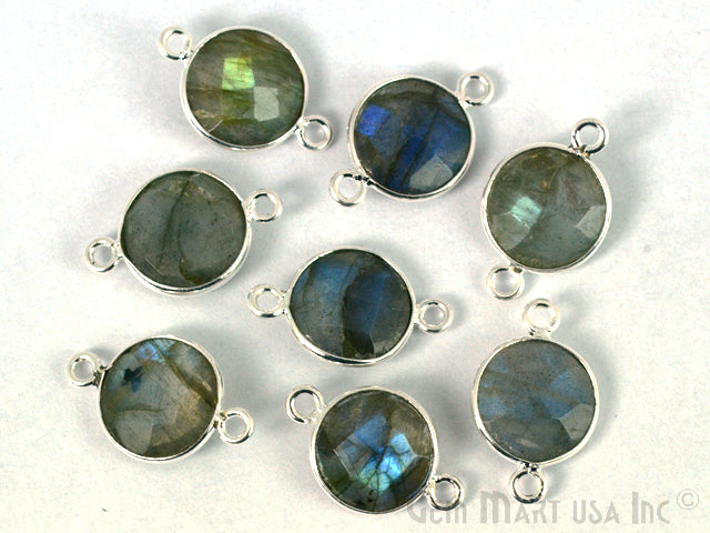Round 10mm Double Bail Silver Plated Gemstone Bezel Connector