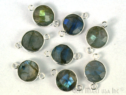 Round 10mm Double Bail Silver Plated Gemstone Bezel Connector