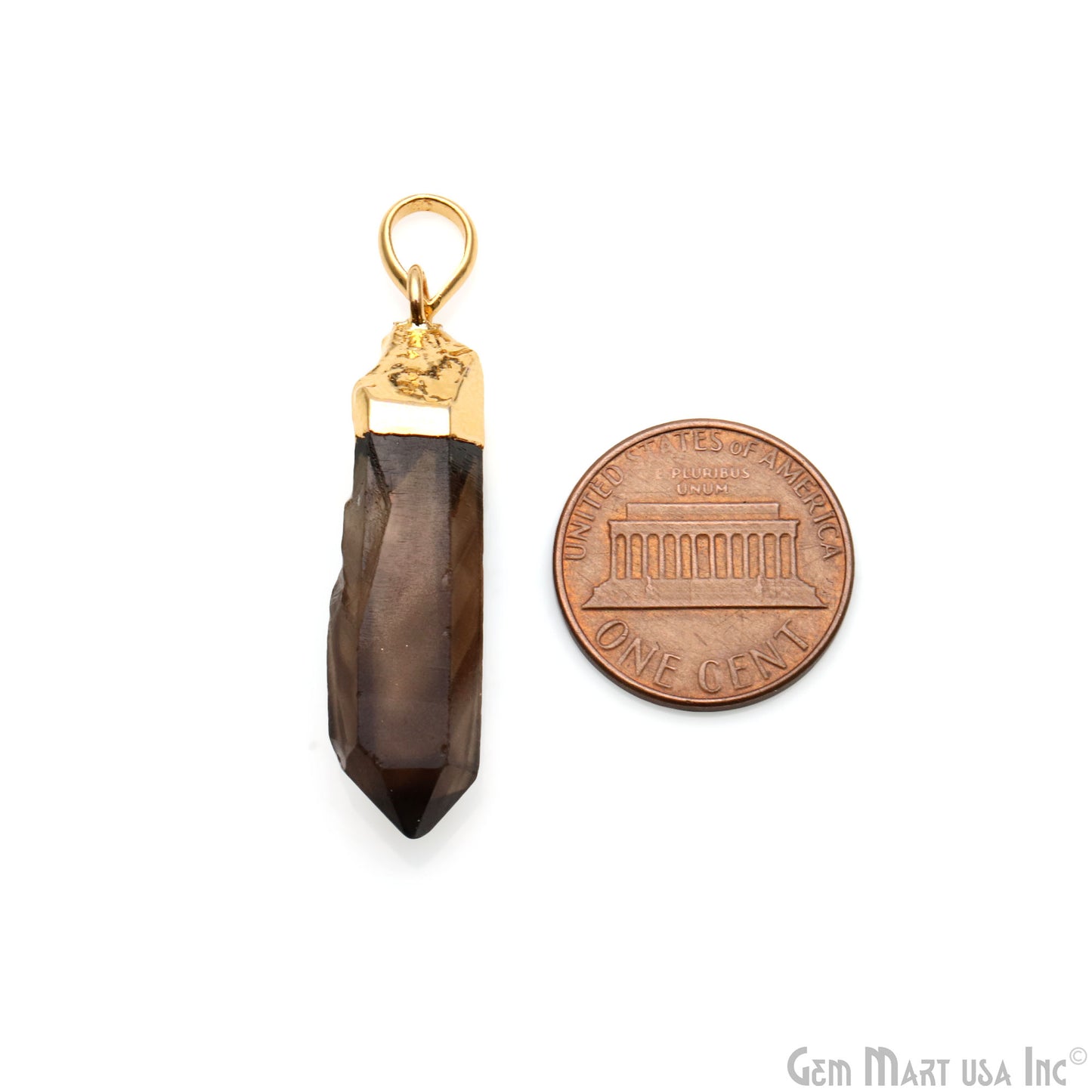 Smoky Topaz Organic 28x8mm Gold Electroplated Single Bail Gemstone Pendant