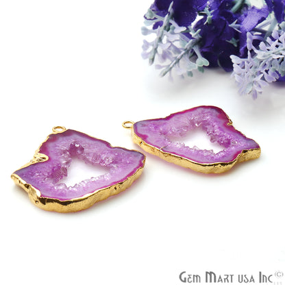 Agate Slice 30x32mm Organic Gold Electroplated Gemstone Earring Connector 1 Pair - GemMartUSA