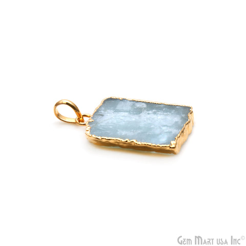 Aquamarine Free Form shape 29x23mm Gold Electroplated Gemstone Single Bail Pendant