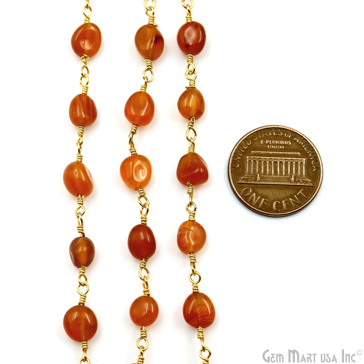 Carnelian Tumble Beads 8x5mm Gold Plated Gemstone Rosary Chain