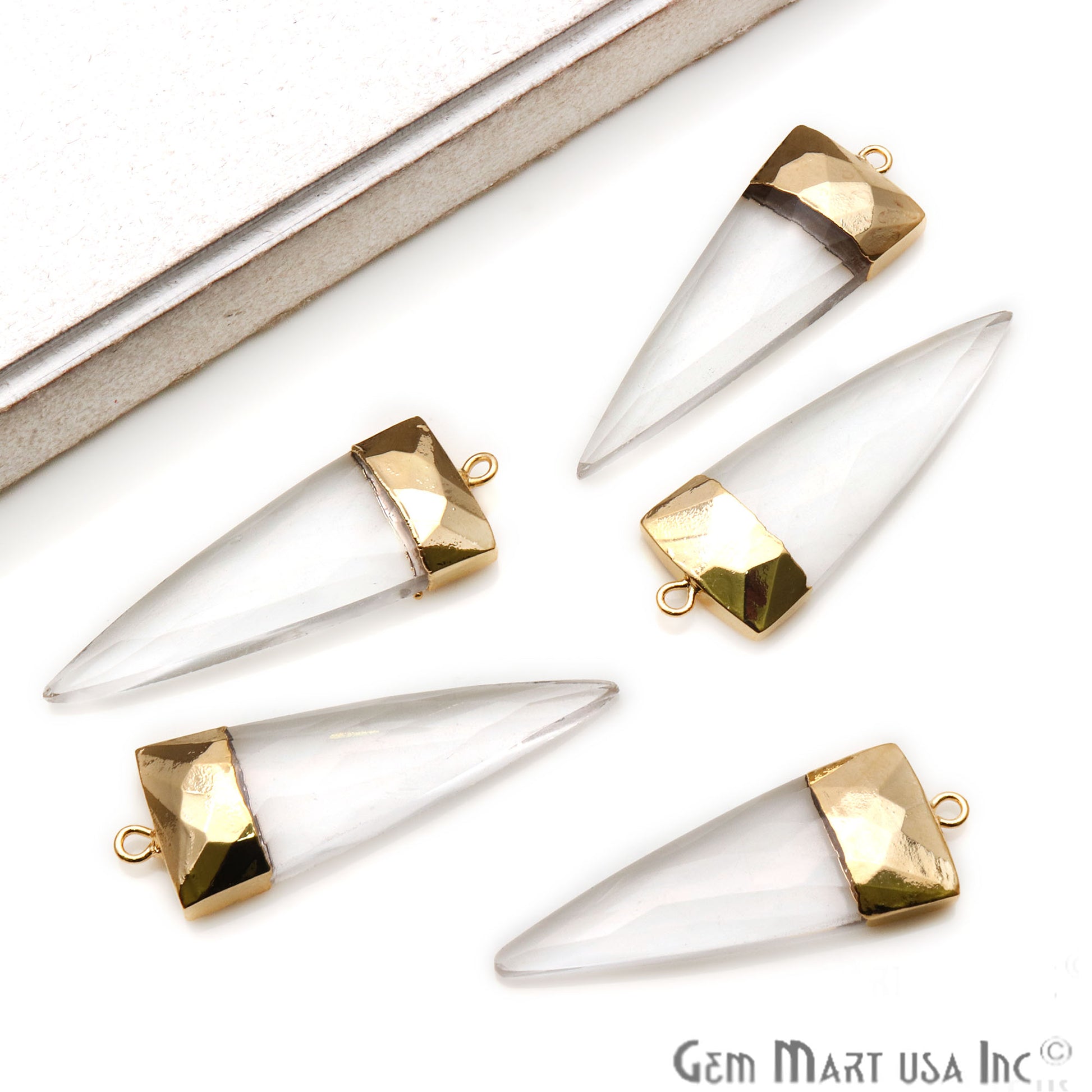 Gemstone Trillion 45x15mm Gold Electroplated Single Bail Connector (Pick Stone) - GemMartUSA
