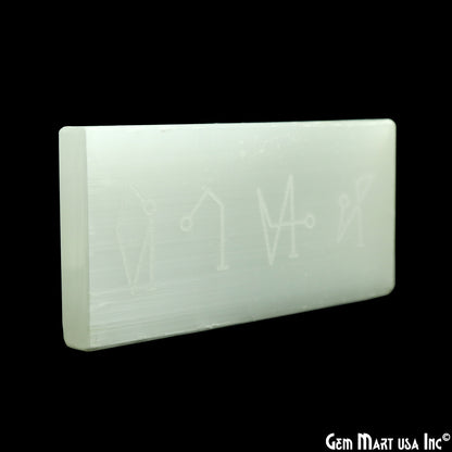 Selenite Rectangle Plate Shape 79x38mm Engraved Symbols Reiki Healing Meditation Gemstones